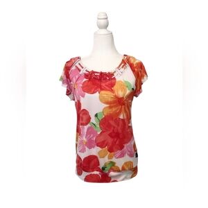 Women's Orange Floral Print Blouse Size Small